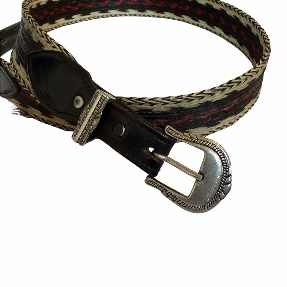 Western Distressed Leather Hitched Horsehair Stylish Black/Brown Men's Belt 36